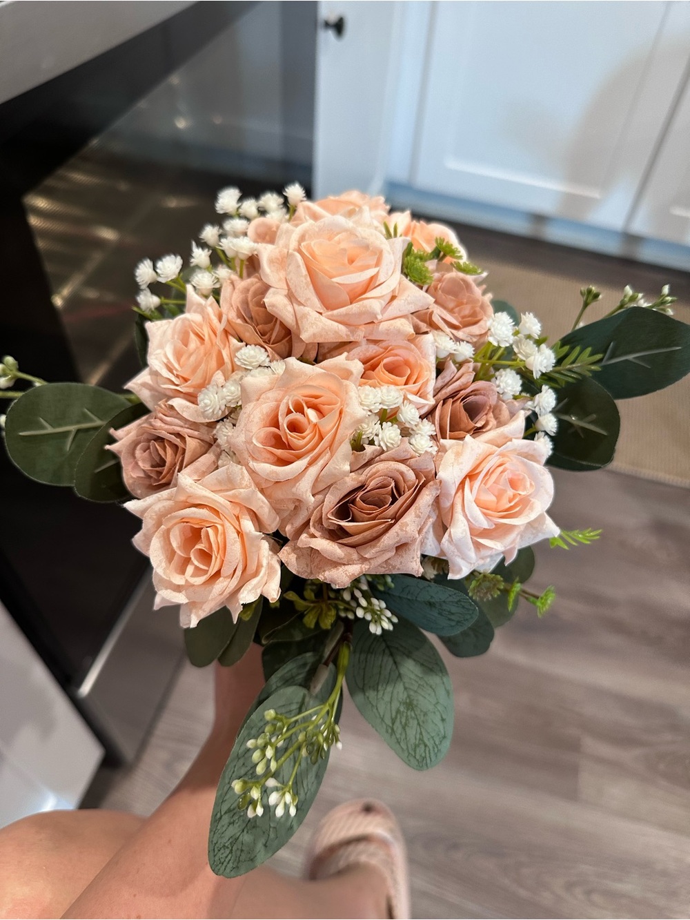 Elegant Peach Rose Bouquet Artificial Flowers - Home Accents